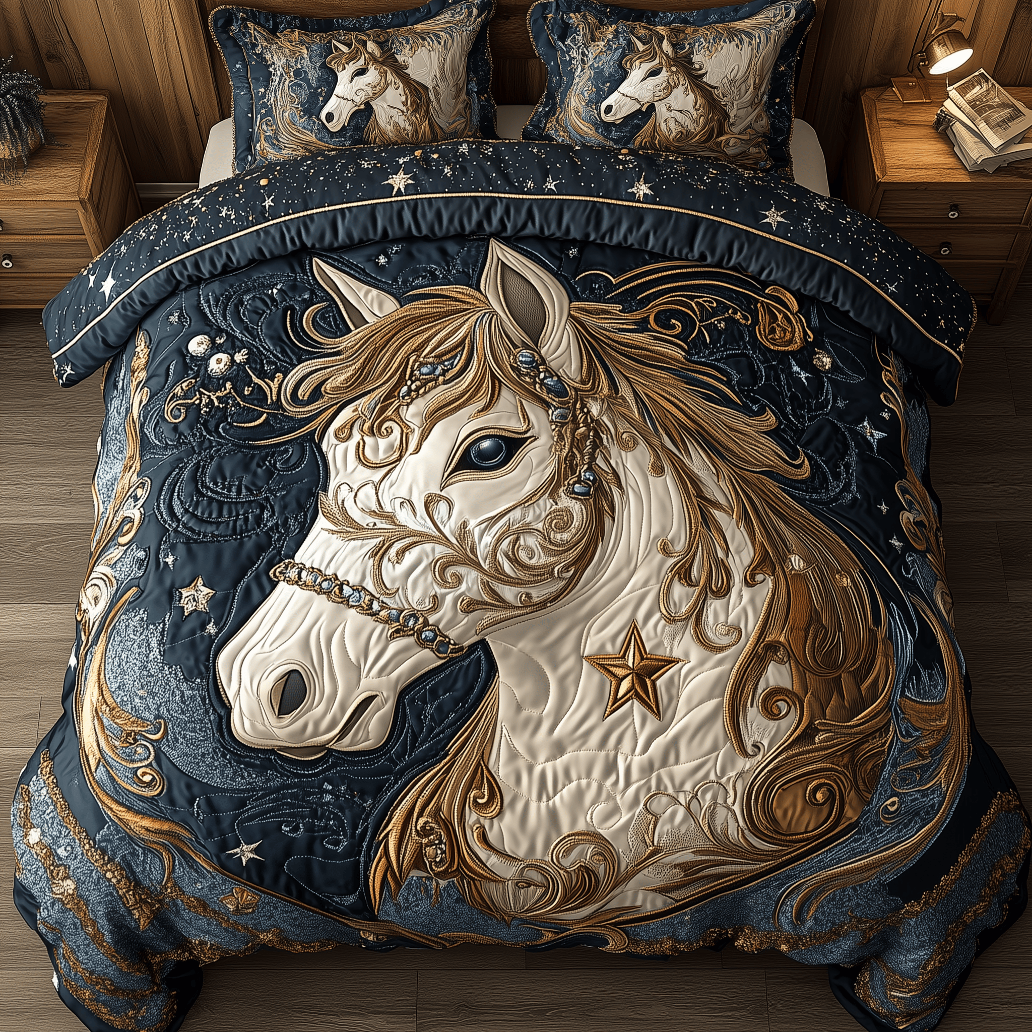 Golden Mane of Dreams Quilted Bedding Set Awesome Duvet Cover Bedspread Set Mother' Day Gifts For Grandma