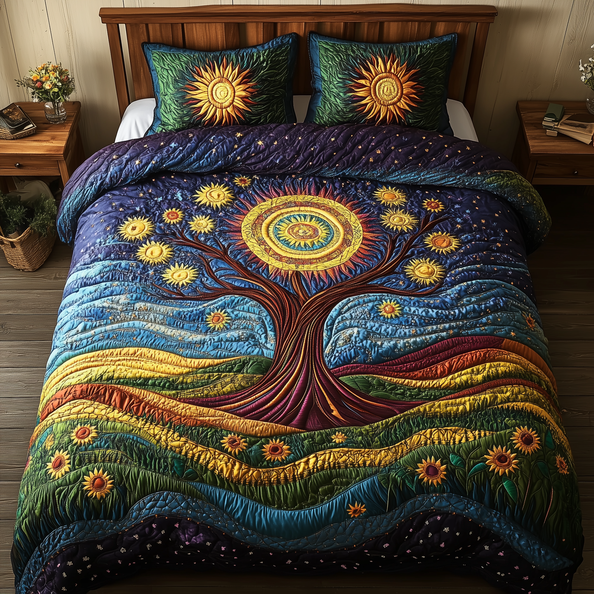 Golden Radiance Tree Quilted Bedding Set Duvet Cover Bedspread Set Item Grandmother Christmas Ornaments