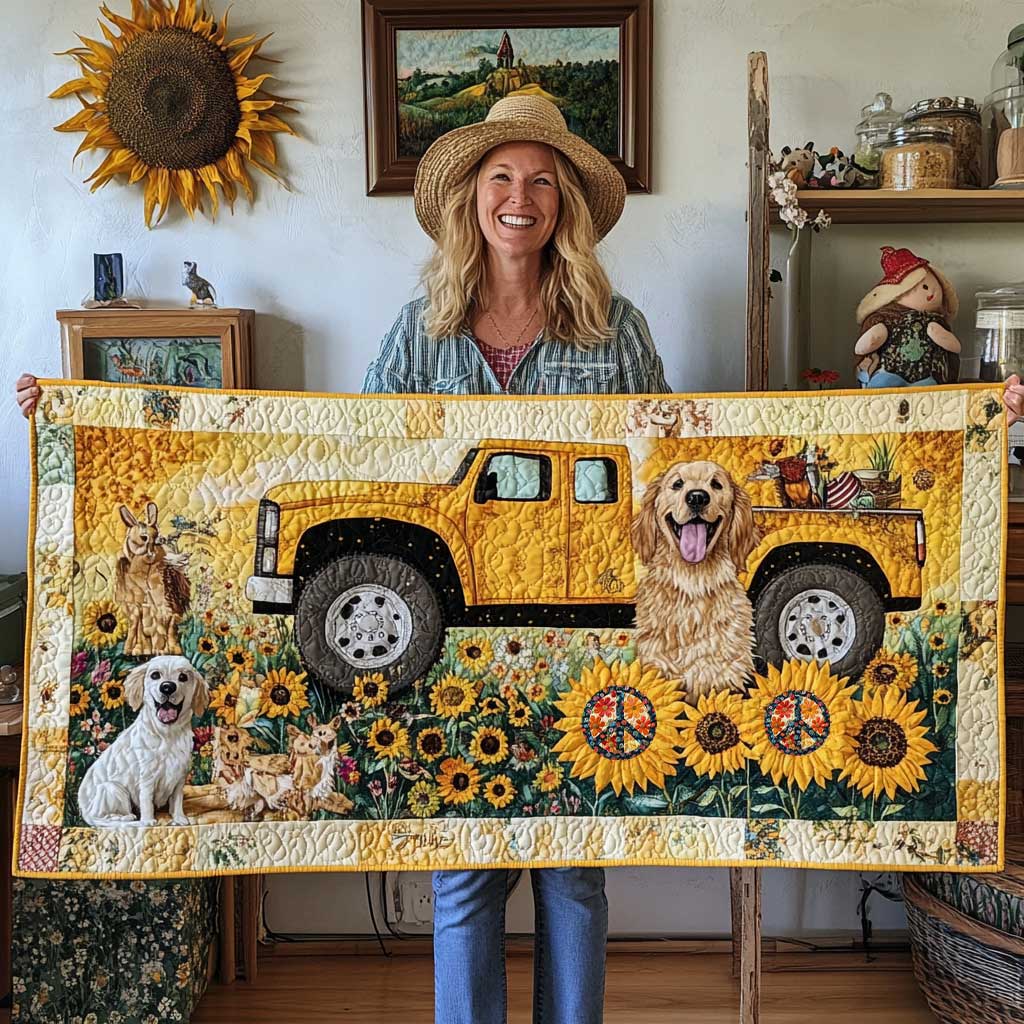 Golden Retriever Bloom Joy Quilted Table Runner Merchandise Xmas Present For Dog Lovers
