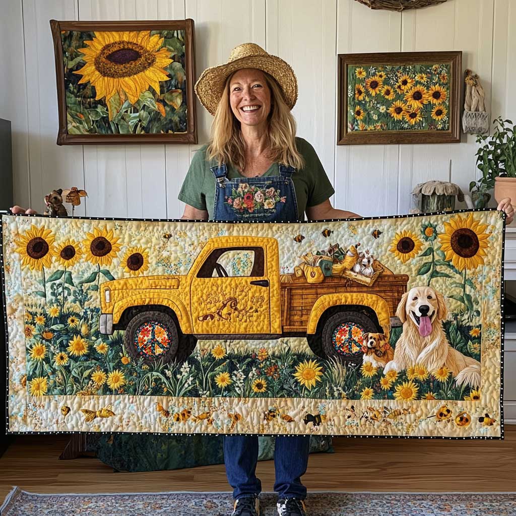 Golden Retriever Floral Drive Quilted Table Runner Merchandise Xmas Present For Dog Lovers