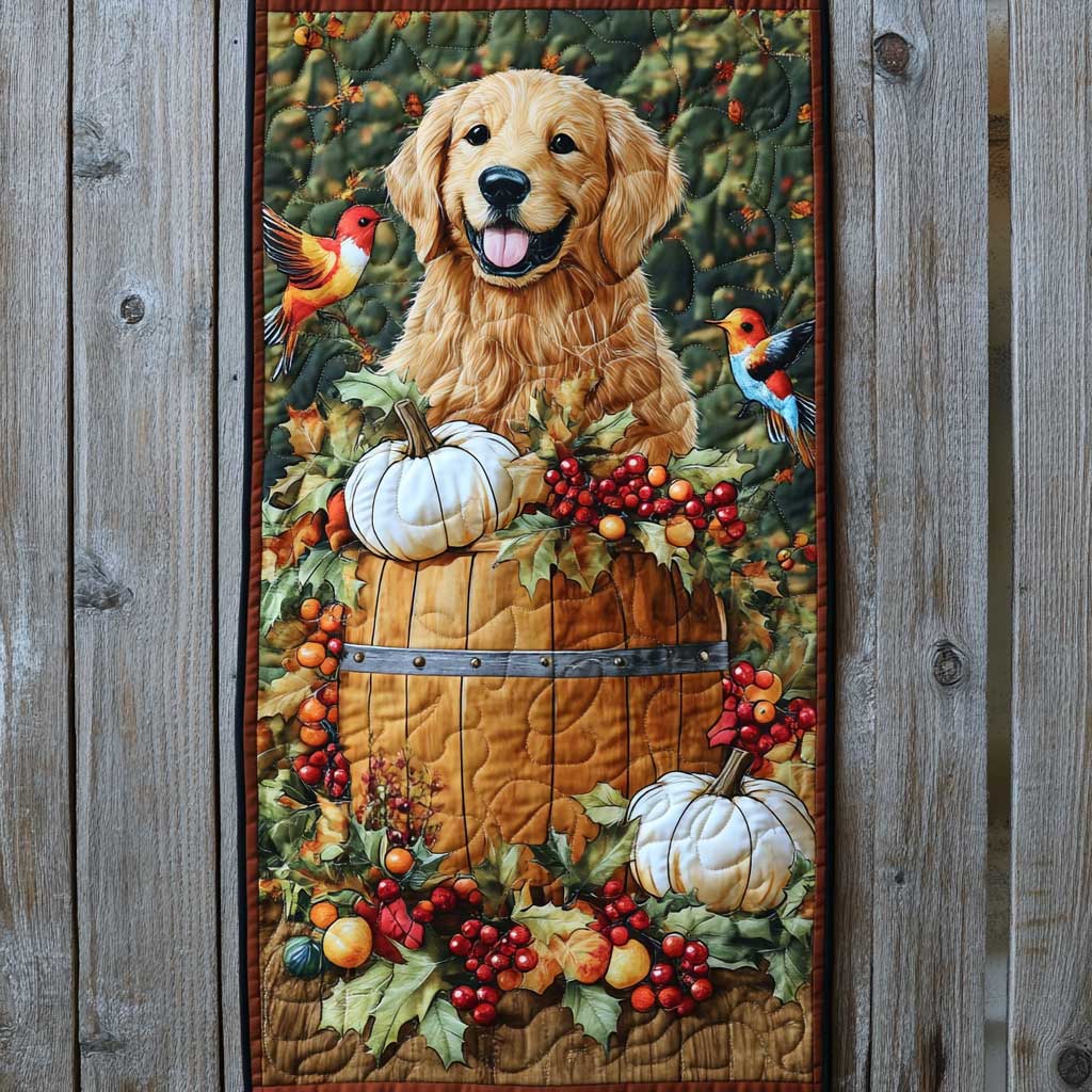 Golden Retriever Harvest Joy Quilted Table Runner Cute Dog Gift Ideas For Dog Owners Xmas