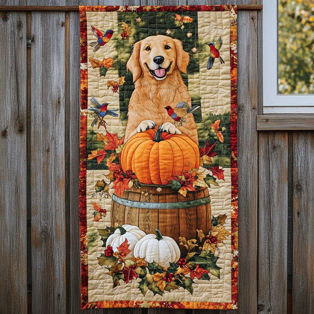 Golden Retriever Pumpkin Buddy Quilted Table Runner Autumn Fall Themed Best Gifts For Dog Lovers