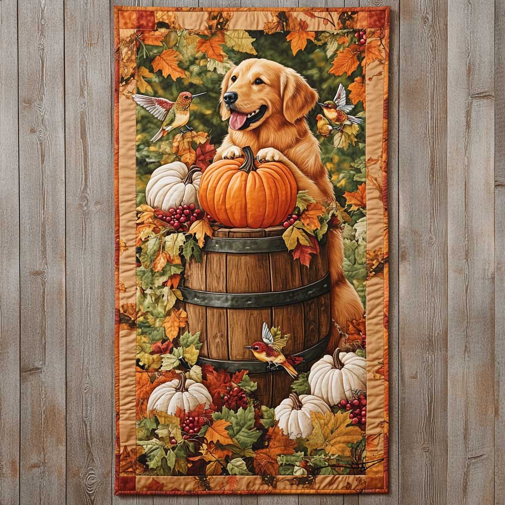 Golden Retriever Pumpkin Cuddle Quilted Table Runner Fall Gifts For Golden Retriver Lovers Owners