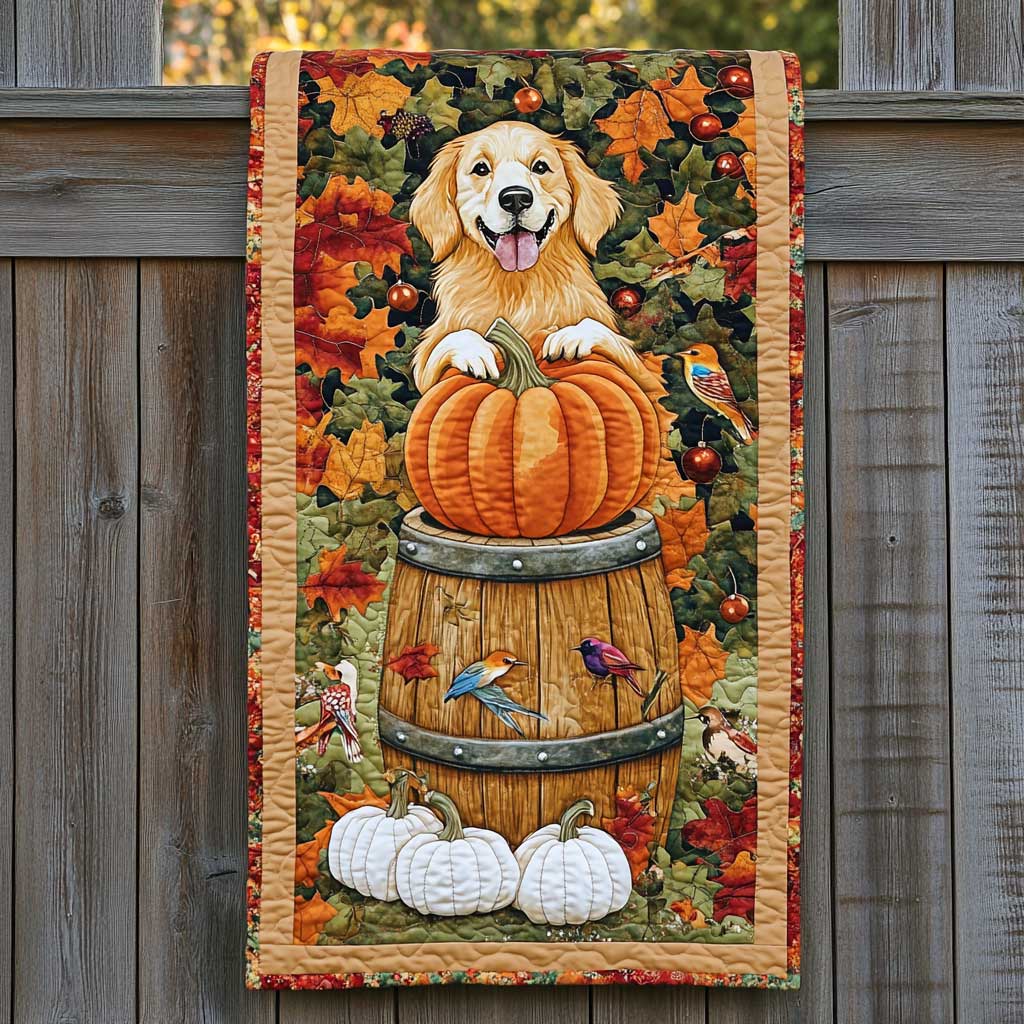 Golden Retriever Pumpkin Delight Quilted Table Runner Autumn Fall Themed Best Gifts For Dog Lovers