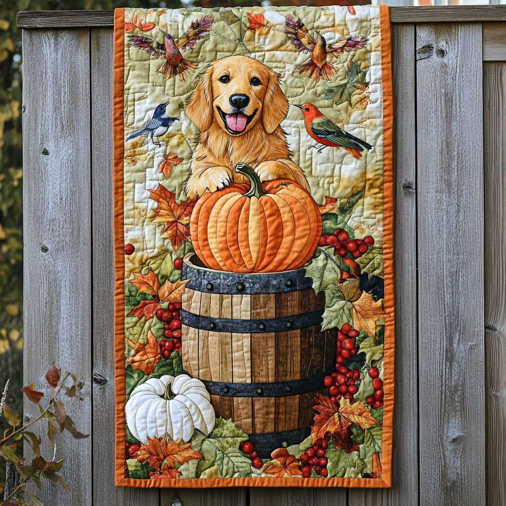 Golden Retriever Pumpkin Pal Quilted Table Runner Fall Gifts For Golden Retriver Lovers Owners