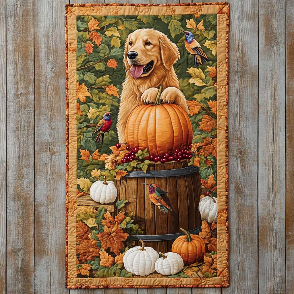 Golden Retriever Pumpkin Party Quilted Table Runner Themed Best Gifts For Golden Retriver Lovers