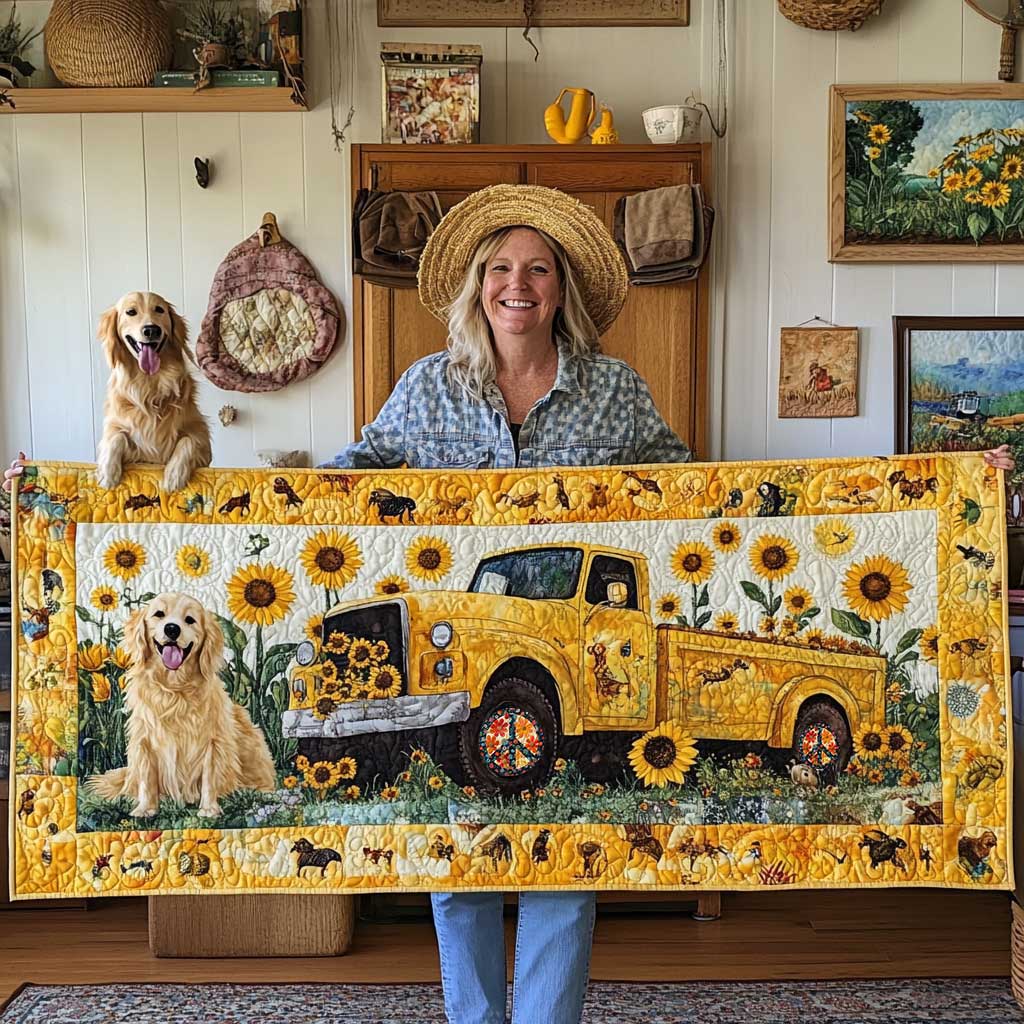 Golden Retriever Sun Truck Quilted Table Runner Decorations Themed Great Dog Christmas Gifts