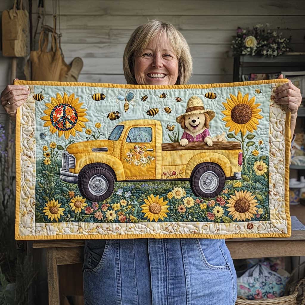 Golden Retriever Sunshine Trip Quilted Table Runner Best Christmas Gifts For Dog Lovers
