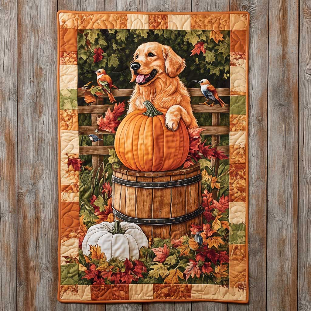 Golden Retriever's Pumpkin Fun Quilted Table Runner Themed Best Gifts For Golden Retriver Lovers