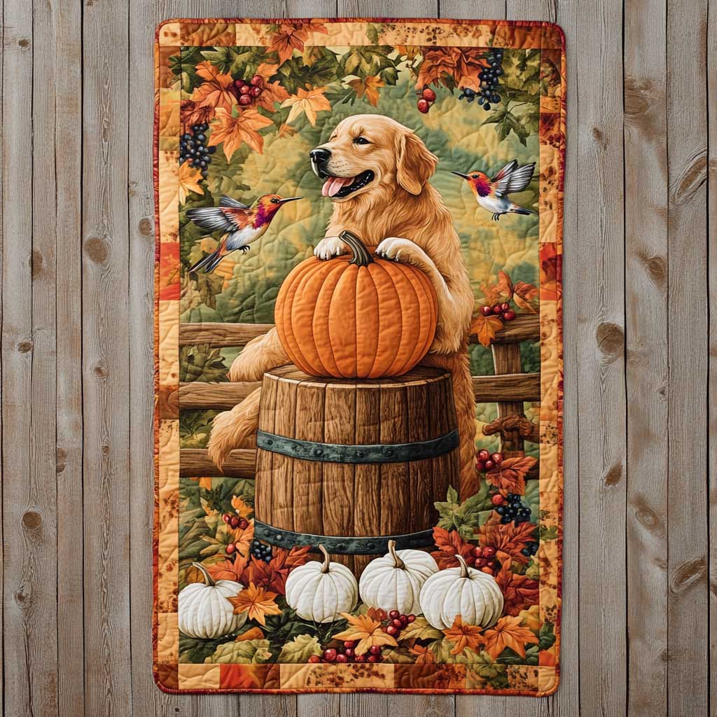 Golden Retriever's Pumpkin Patch Quilted Table Runner Themed Best Gifts For Golden Retriver Lovers