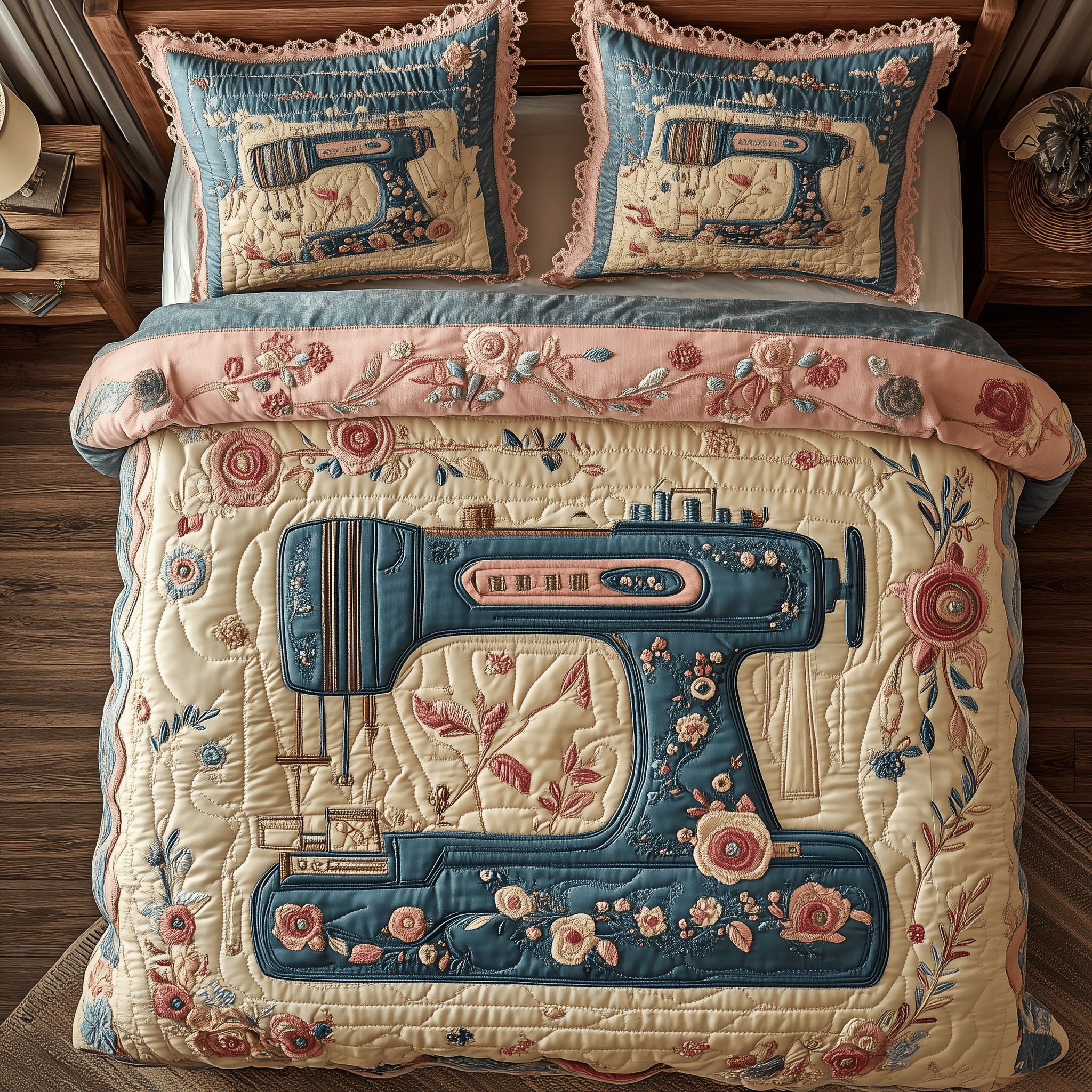 Golden Sewing Dreams Quilted Bedding Set Best Duvet Cover Bedspread Set Gift From Daughter To Father