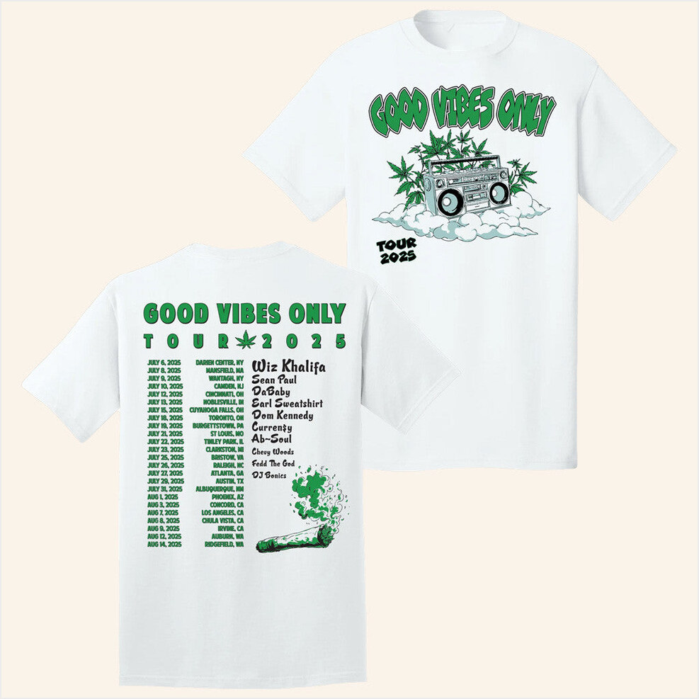 Good Vibes Only Tour Stereo Tour T-Shirt Wiz Khalifa Merch Birthday Gift Ideas For Him