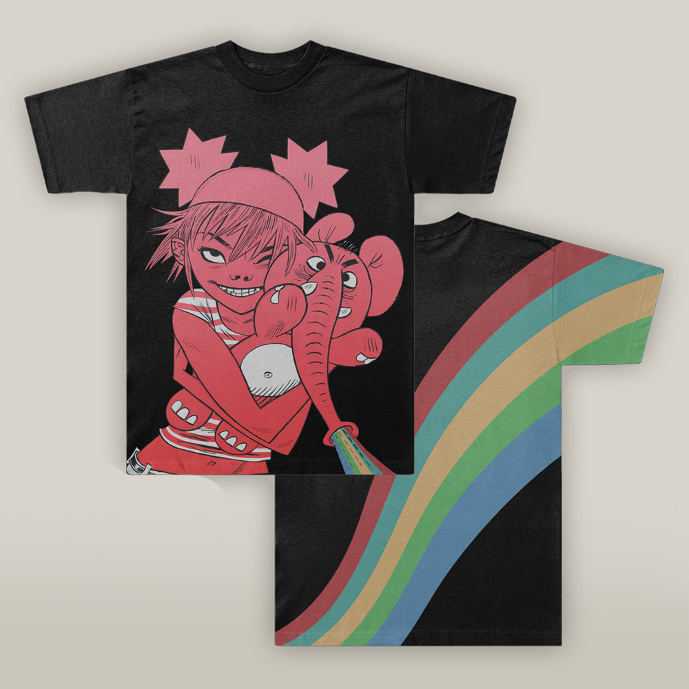 Gorillaz Merch T-shirt Rainbow Elephant Best Music Fans Apparel
