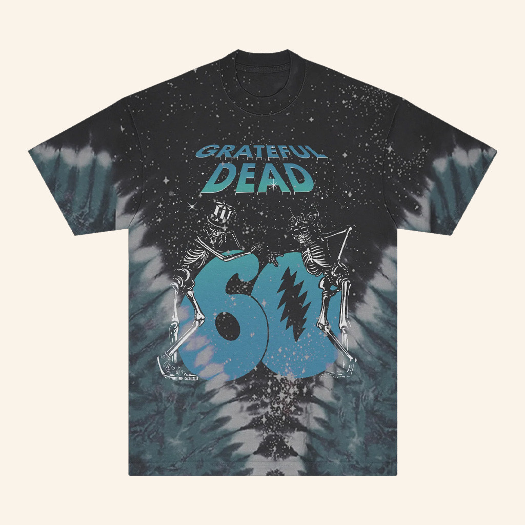 Grateful Dead Merch Skeletons 60Th Sky Tie Dye Shirt Presents For Music Lovers