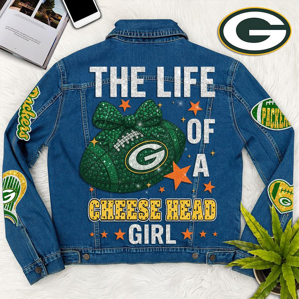Green Bay Packers The Life Of A Cheese Head Girl Denim Jacket Green Bay Packers Merch