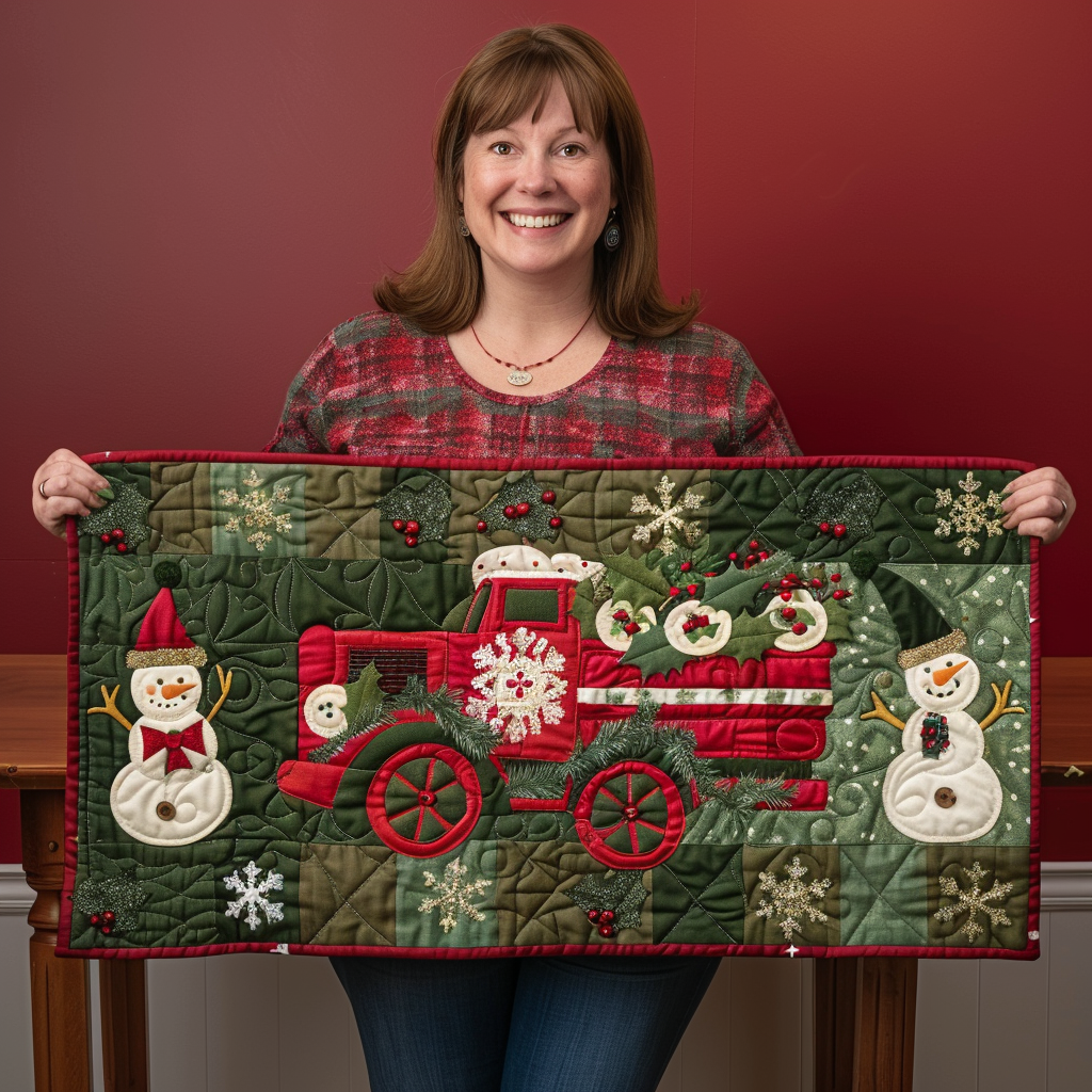Green Christmas Quilted Table Runner Theme Holiday Christmas Indoor Decorations Xmas Gift Ideas