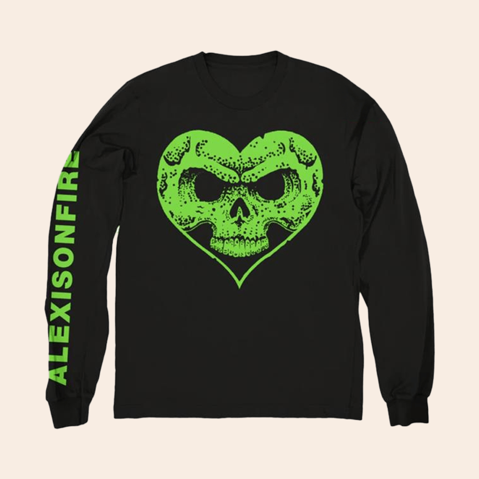 Green Heart Skull Long Sleeve Shirt Alexisonfire Merch Gifts For Band Fans Best Friend Gifts
