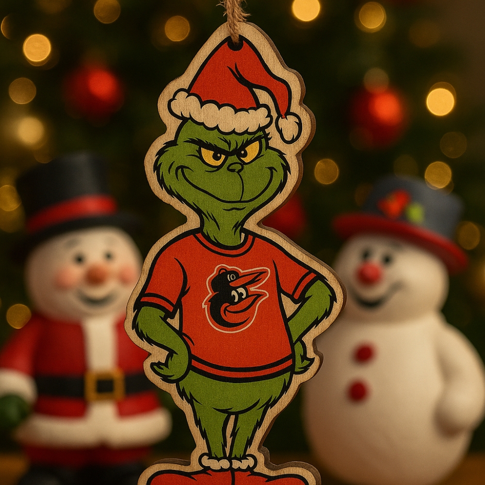 Grinch Baltimore Orioles Christmas Ornament Unique Wooden Holiday Decor