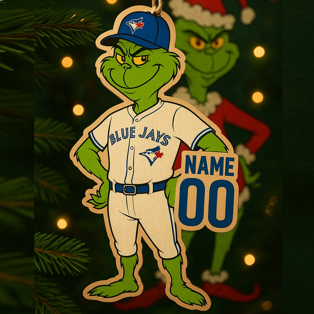 Grinch Blue Jays Christmas Ornament Custom Wooden Holiday Decor