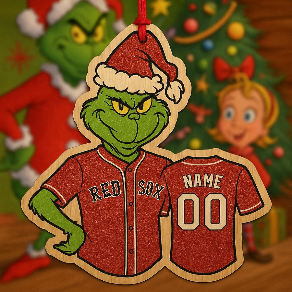 Grinch Boston Red Sox Wooden Ornament Personalized Christmas Decoration