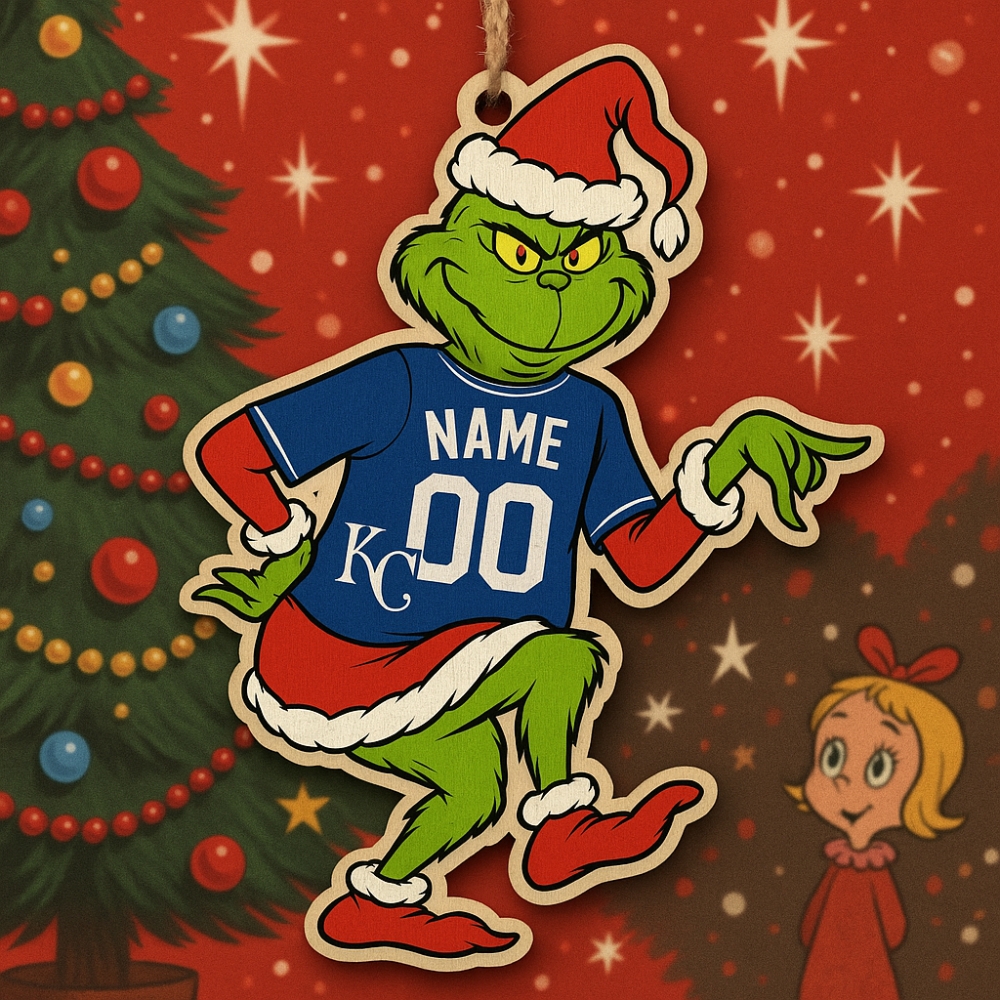 Grinch Kansas City Royals Christmas Wooden Ornament 2025