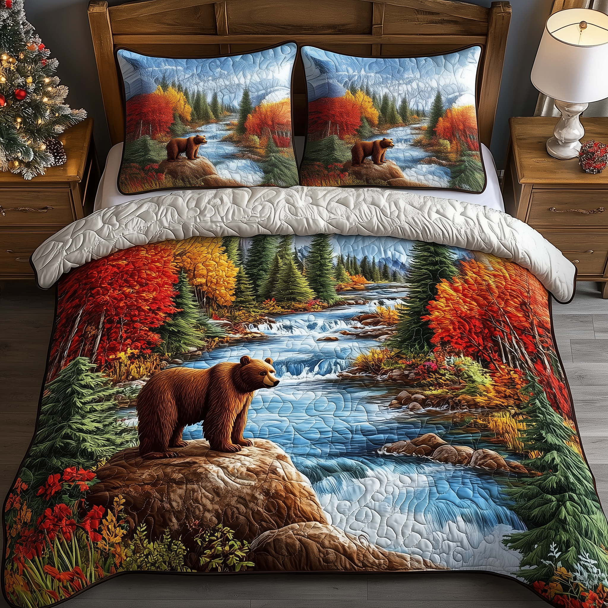 Grizzly River Hunt Quilted Bedding Set  Stay warm this winter Christmas Gifts For Grandma