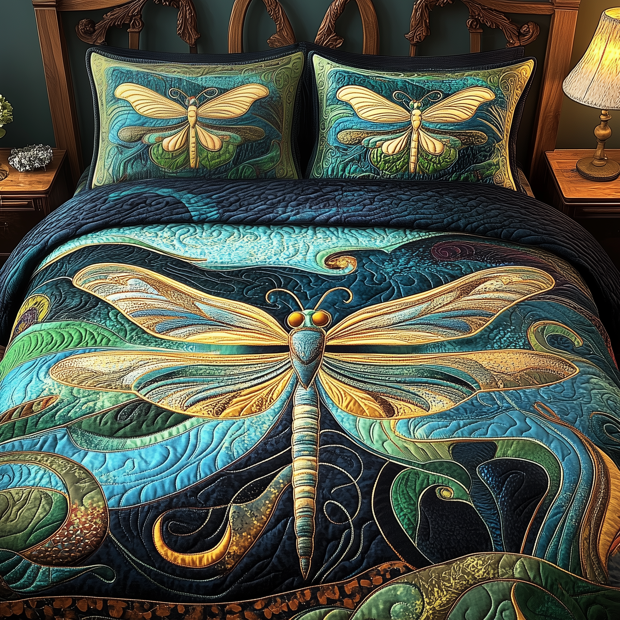 Guardian Of The Pond Quilted Bedding Set Dragonfly Duvet Cover Gifts For Mom From Daughter