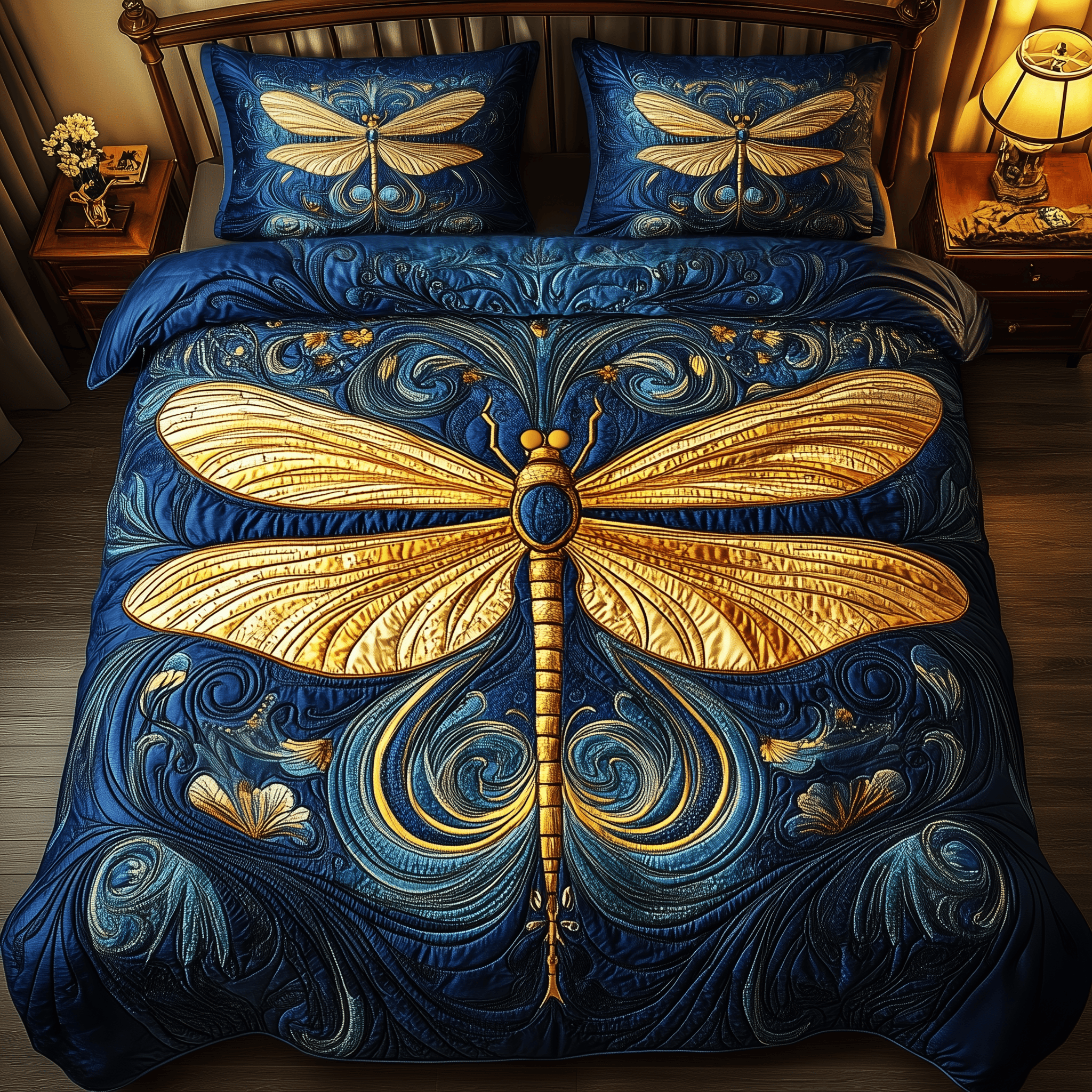 Guardian Of The Pond Quilted Bedding Set Dragonfly Duvet Cover Mother's Day Gifts For Elderly