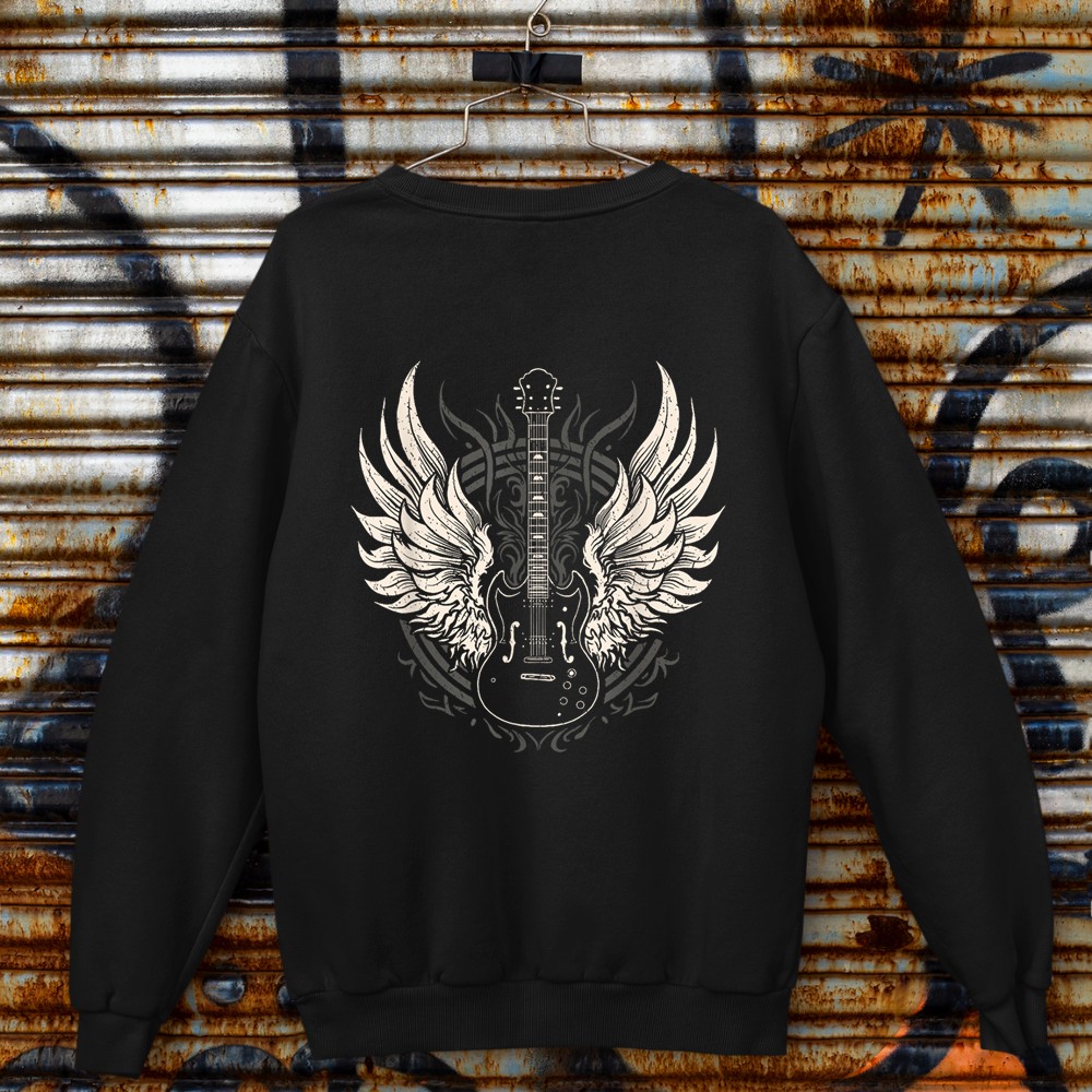 Guitar Wings Vintage Retro 80s Rock & Roll Music Sweatshirt