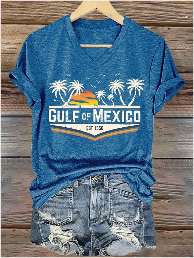 Gulf Of Mexico Est 1550 V-neck T-Shirt Anti Trump Political Apparel Birthday Gifts For Wife