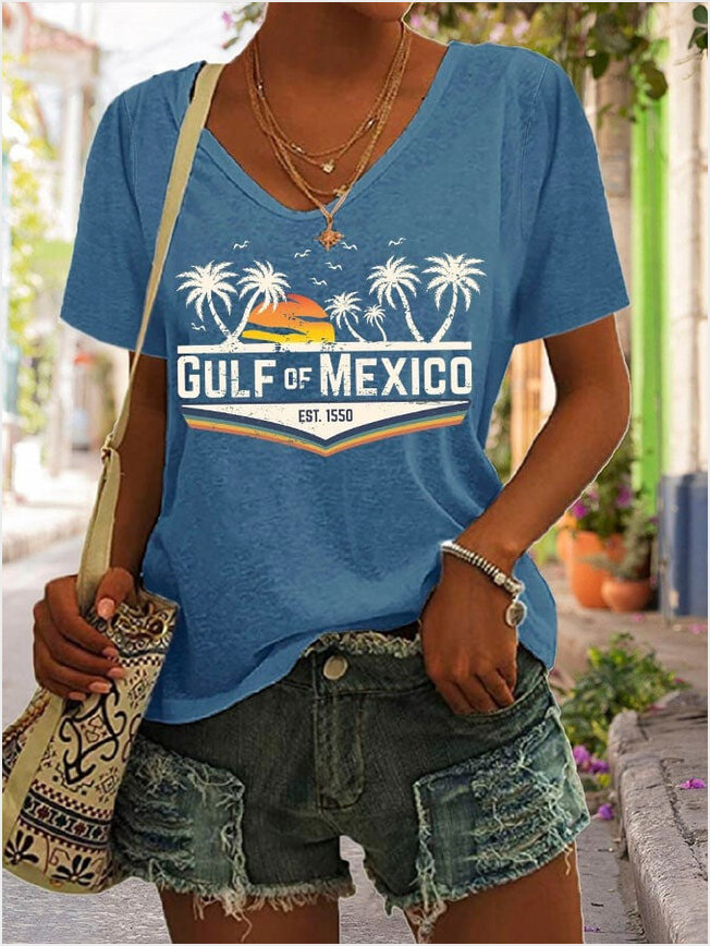 Gulf Of Mexico Est 1550 V-neck T-Shirt Deport Elon F Trump Patriotic Clothing Gifts For Her