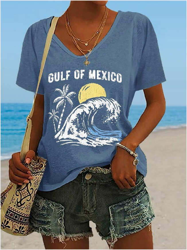 Gulf Of Mexico V-neck T-Shirt Deport Elon Anti Trump Shirt Political Birthday Gifts For Women