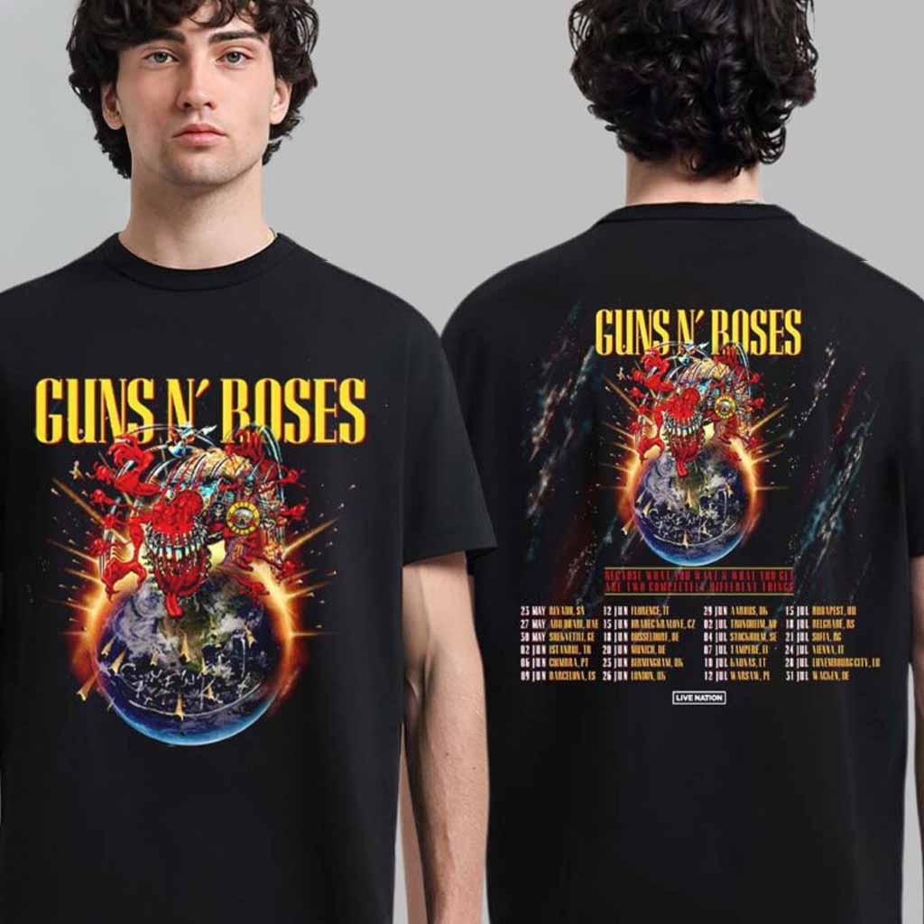 Guns N Roses 2025 European And Middle East Tour Schedule Dates List T-Shirt Guns N Roses Merch Fans Gifts