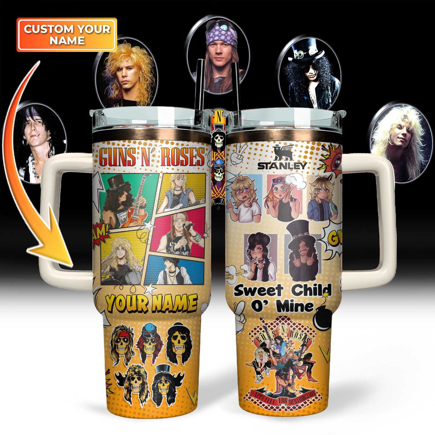 Guns N Roses Stanley Quencher 40oz Stainless Steel Tumbler Gifts For People Who Like Music