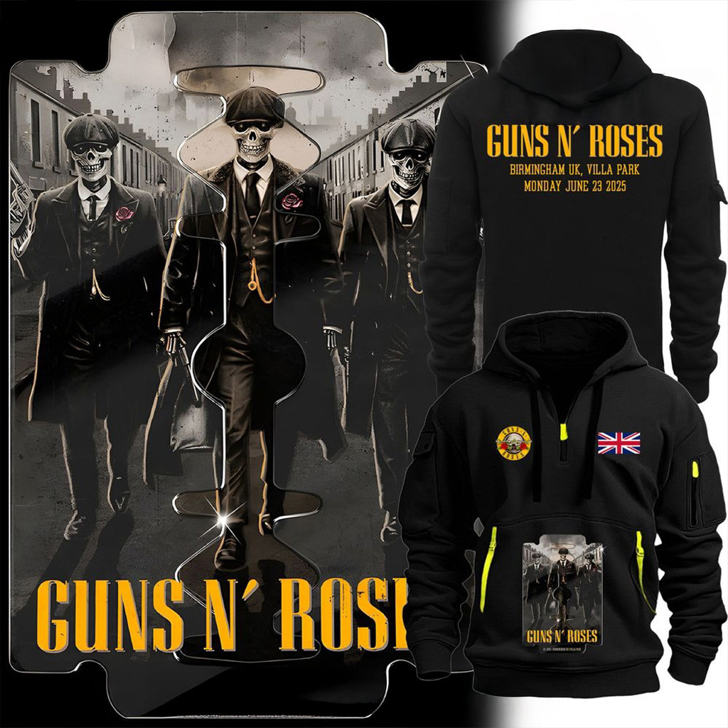 Guns N Roses World Tour To Birmingham 2025 Black Quarter Zip Hoodie Guns N Roses Merch