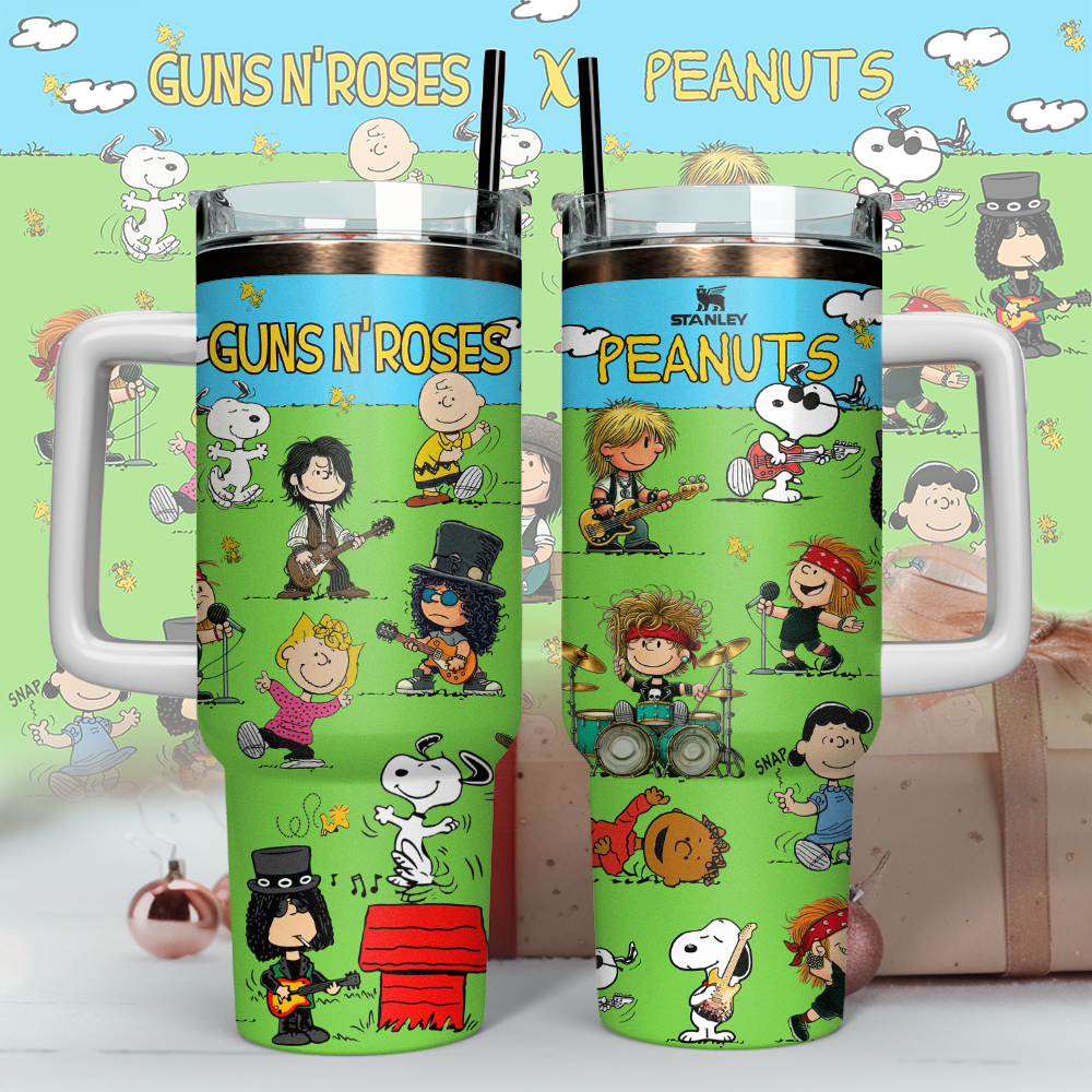 Guns N Roses X Peanuts Stanley Quencher Stainless Steel Tumbler Cool Gifts For Music Lovers