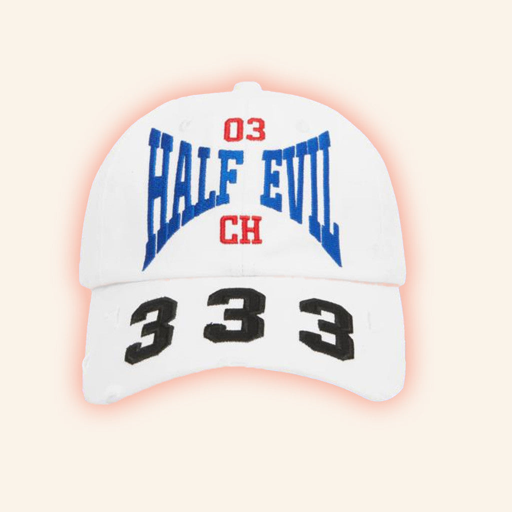 Half Evil CO Merch White 03 Half Evil Hat Embroidered Gifts For Dudes