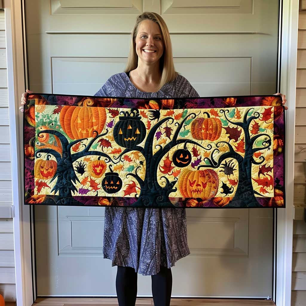 Halloween Garden Pumpkin Quilted Table Runner Modern Fall Themed Home Halloween Decoration Gifts