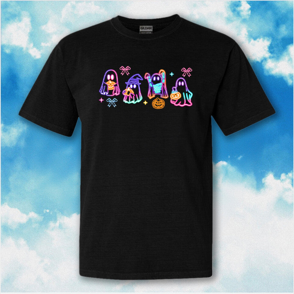 Halloween Ghost Neon T-Shirt Cute Halloween Shirt Birthday Gift Ideas Christmas Presents