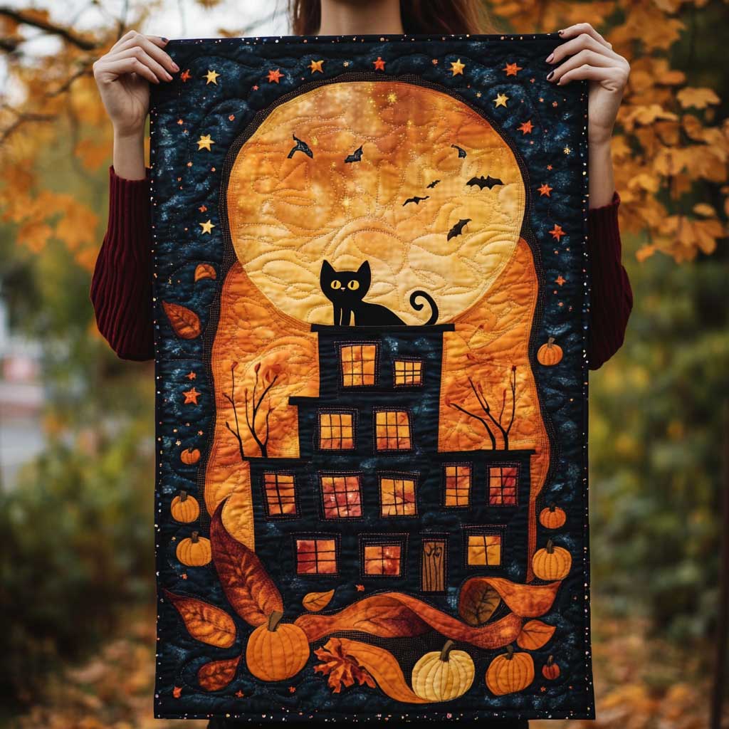 Halloween Moon Cat Quilted Table Runner Decorations Items Themed Cat Gifts For Women
