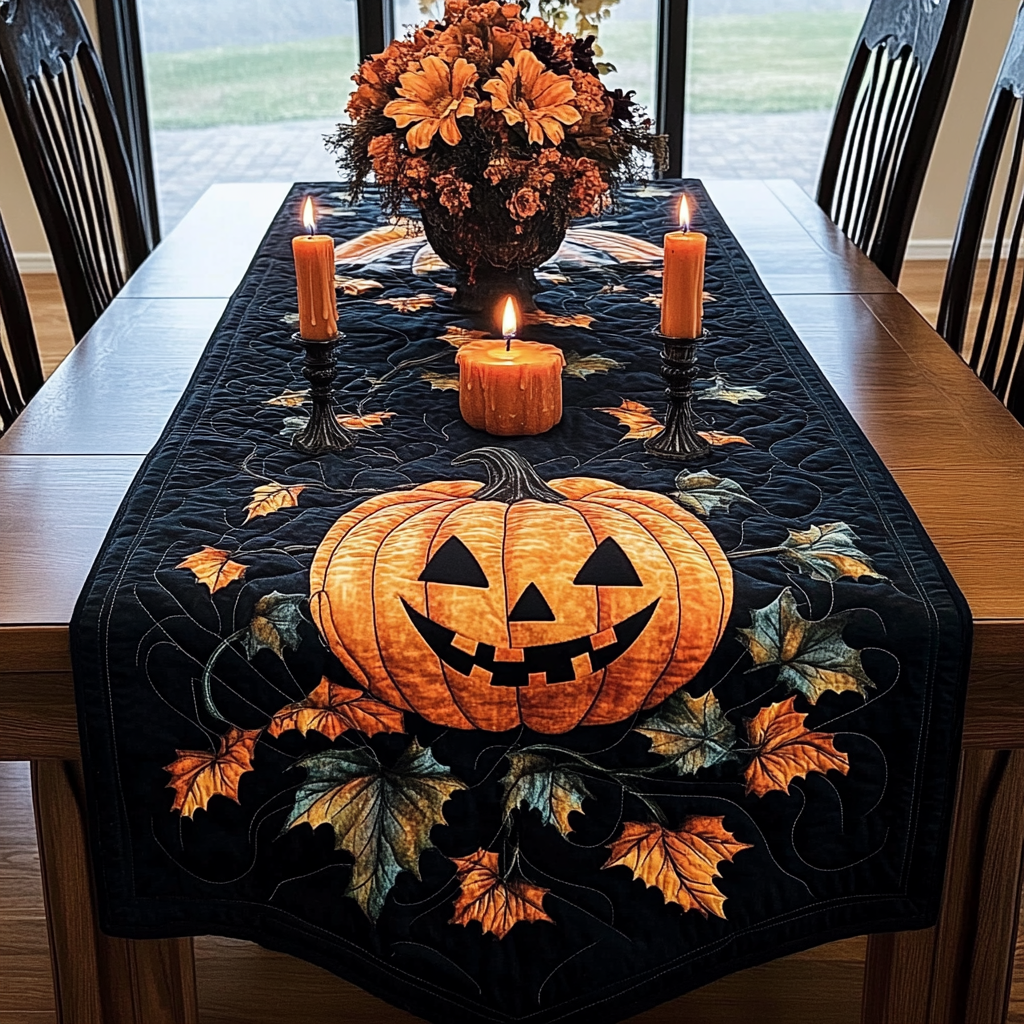 Halloween Night Quilted Table Runner Fall Halloween Table Runner Kitchen Home Decoration