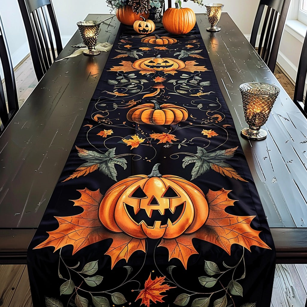 Halloween Pumpkins Smiling Quilted Table Runner Fall Table Runner Indoor Decoration