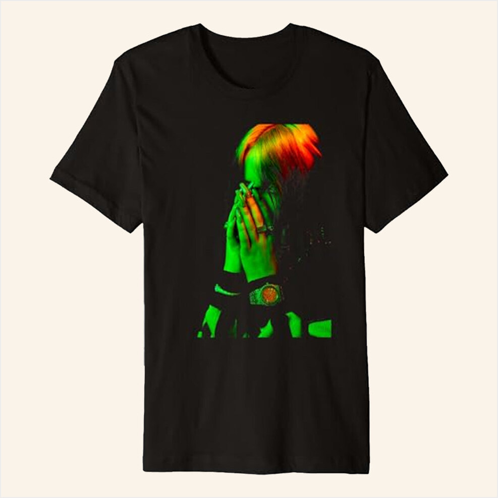 Hand Face Photo Black T-Shirt Billie Eilish Merch BFF Birthday Gifts Christmas Presents