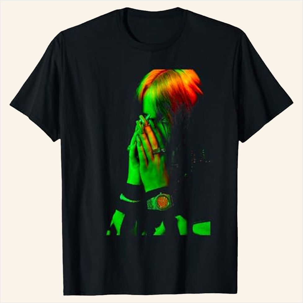 Hand Face Photo Black T-Shirt Billie Eilish Merch Birthday Gifts For Music Fans BFF Gifts