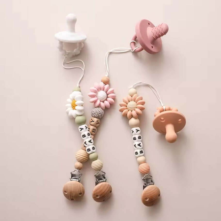 Handmade Sunflower Baby Pacifier Clip – Silicone Teething Chain, Dummy Holder for Newborns, Baby Shower Gift for Boys & Girls