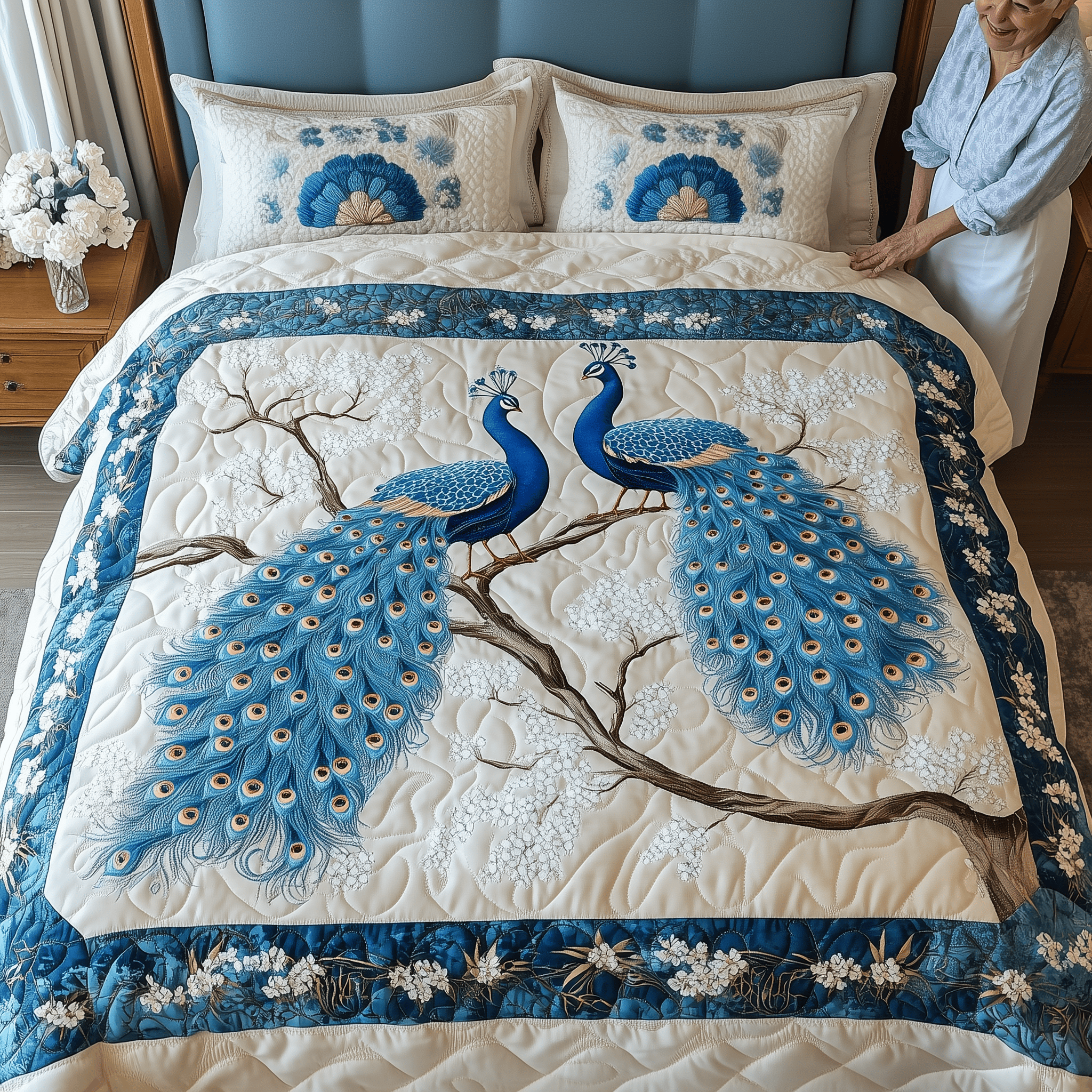 Happily Ever Peacocks Quilted Bedding Set Happy Mother's Day Duvet Cover Meaningful Gifts For Mom