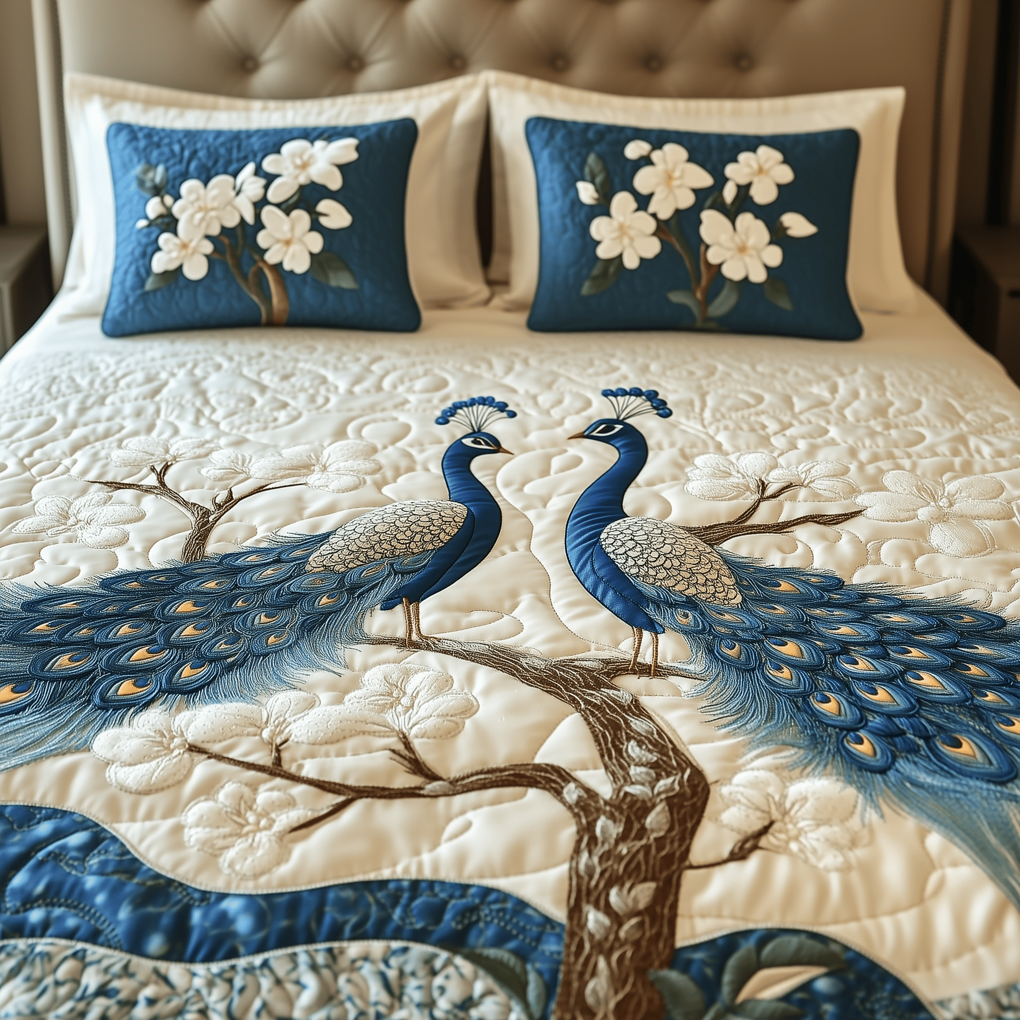 Happily Ever Peacocks Quilted Bedding Set Happy Mother's Day Duvet Cover Perfect Mother' Day Gifts