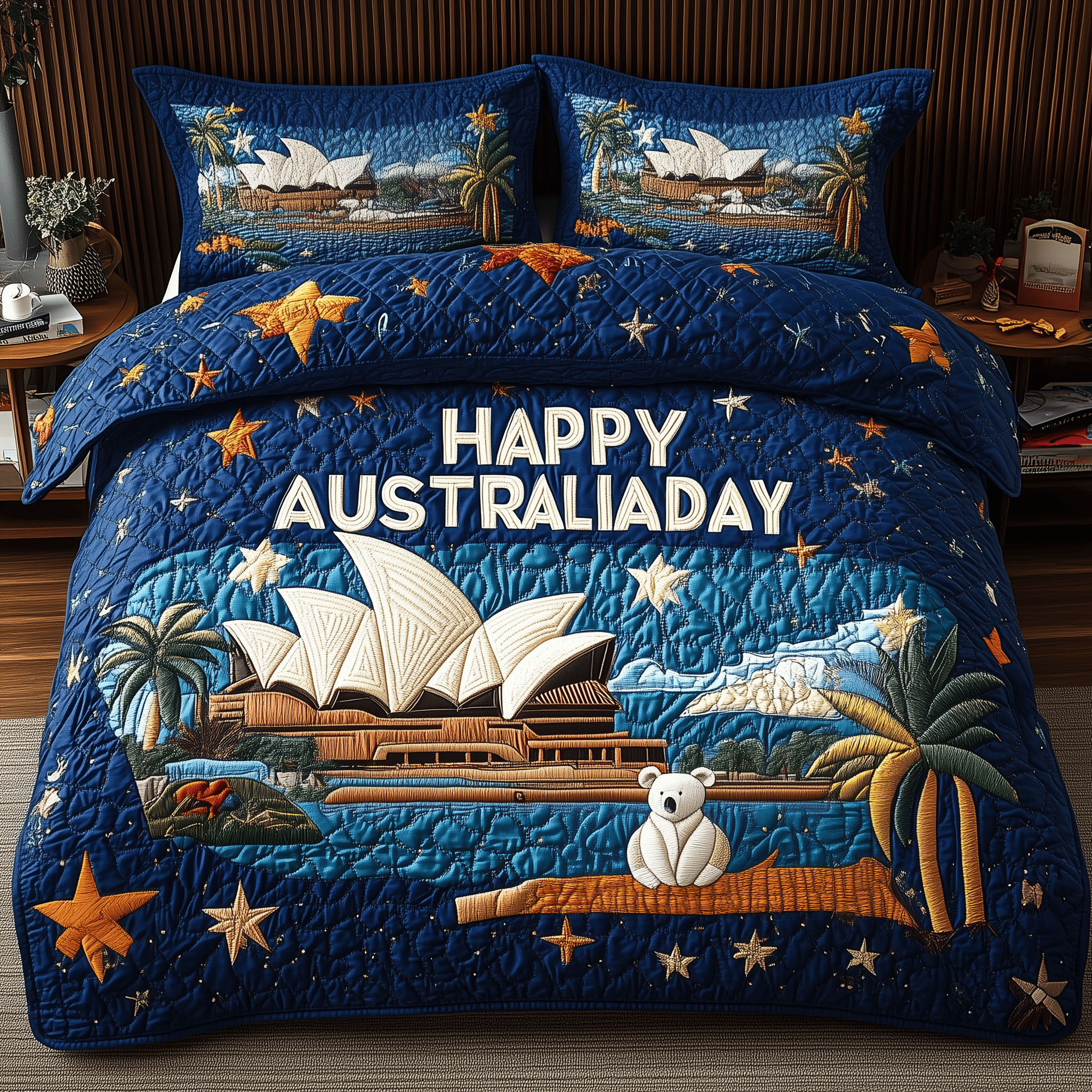 Happy Australia Day Quilted Bedding Set Best Duvet Cover Bedspread Set Best Presents For Girlfriend