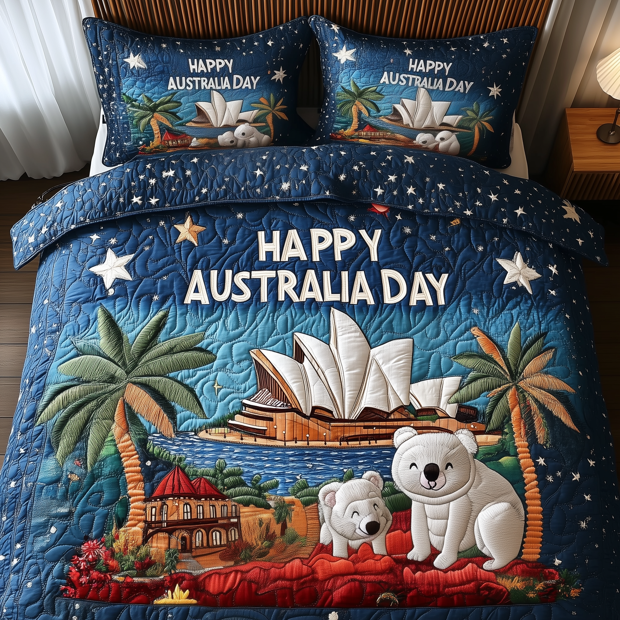 Happy Australia Day Quilted Bedding Set Best Duvet Cover Bedspread Set Good Gifts For Boyfriend