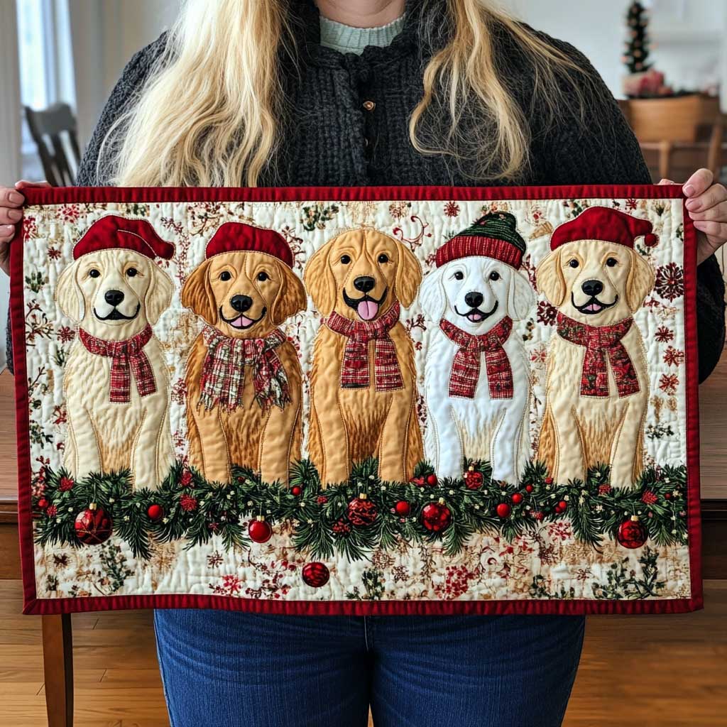 Happy Christmas Golden Quilted Table Runner Holiday Christmas Home Indoor Decorations Awesome Gifts 2025